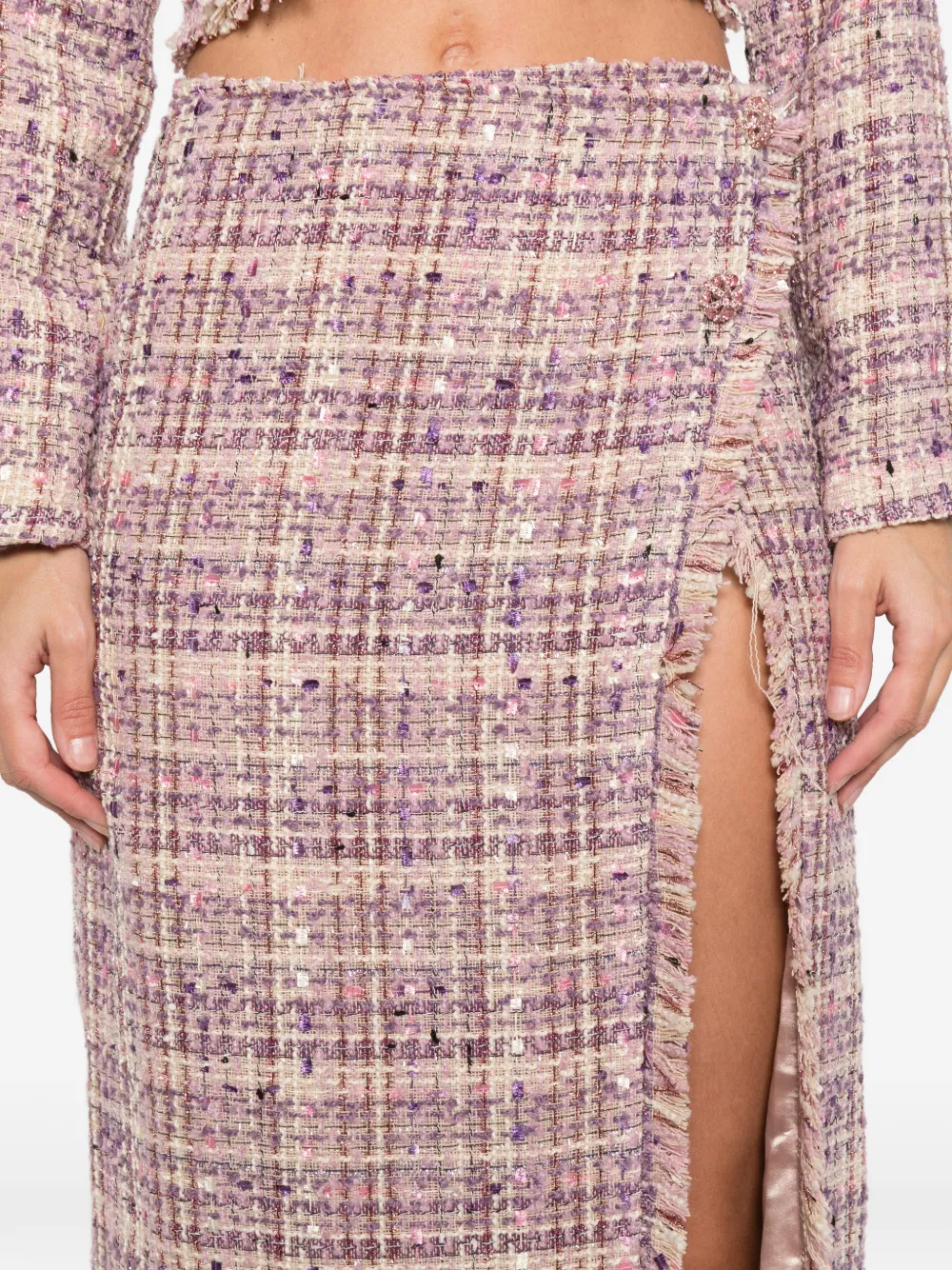 Miau By Clara Rotescu Sandi Frayed Slit Midi Skirt In Pink