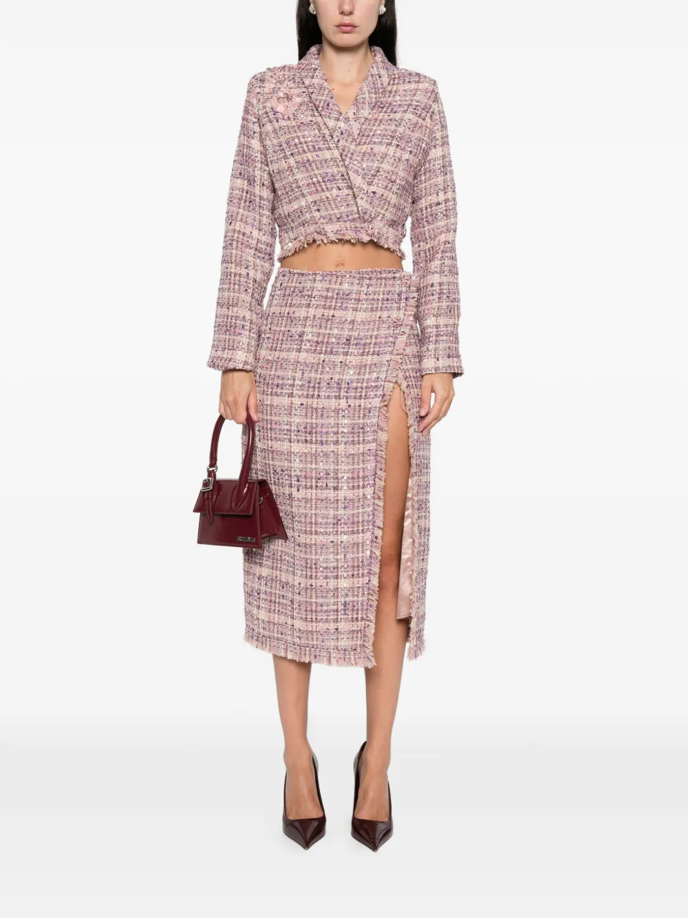 Miau By Clara Rotescu Sandi Frayed Slit Midi Skirt In Pink