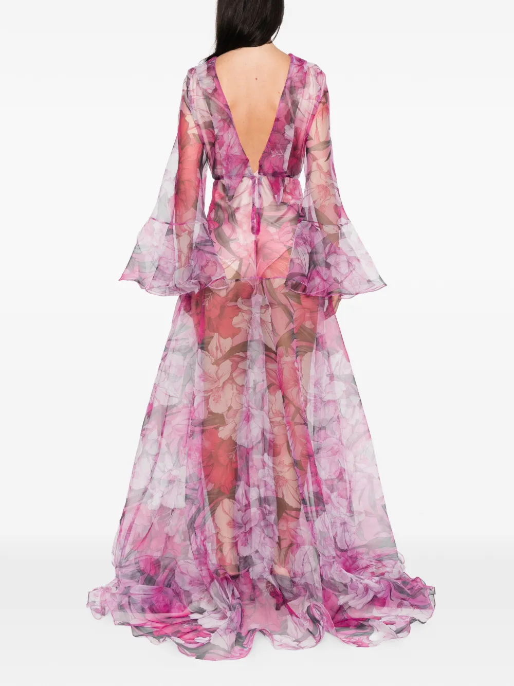Miau By Clara Rotescu Ruffled Floral Maxi Dress In Pink