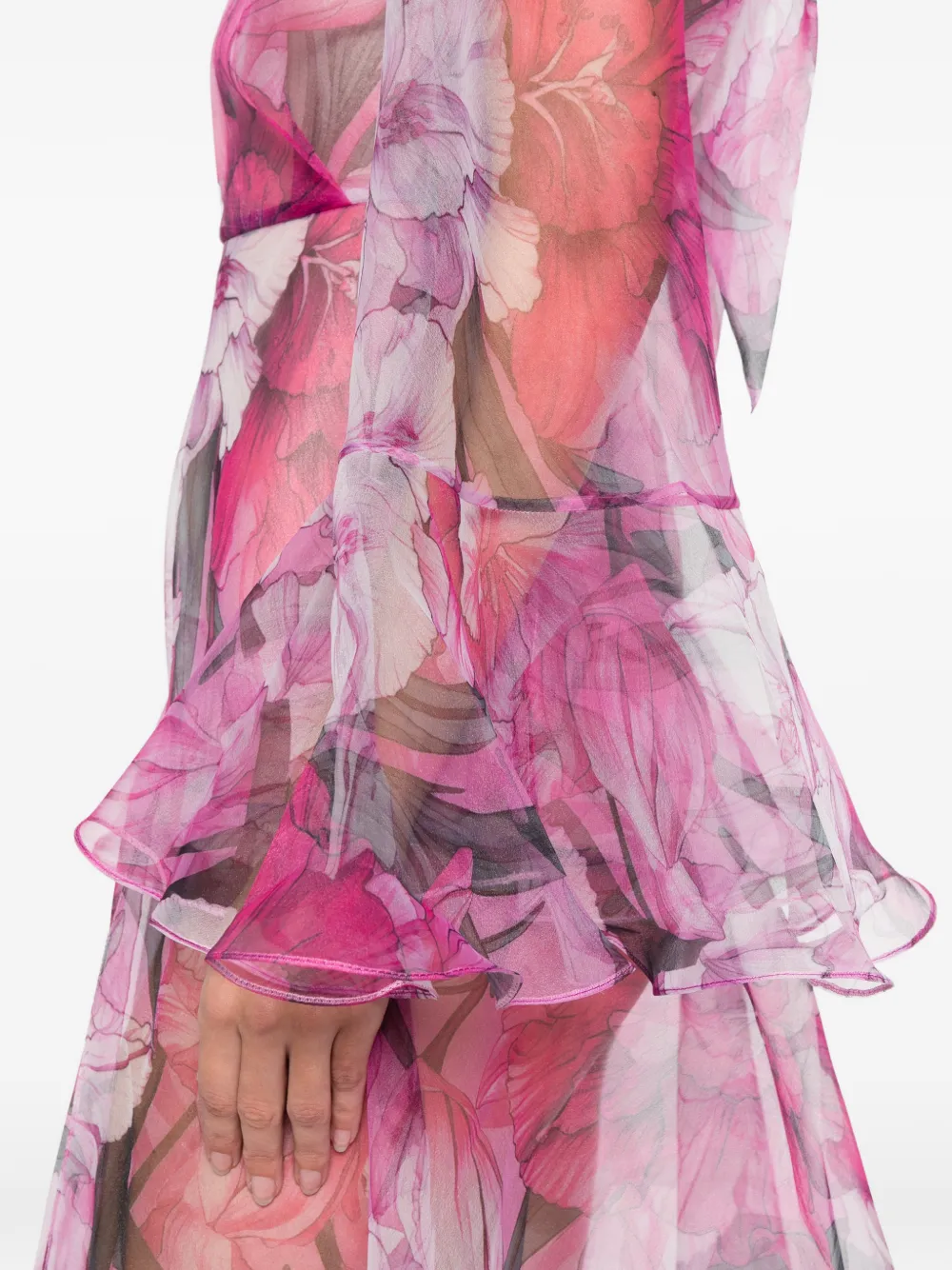 Miau By Clara Rotescu Ruffled Floral Maxi Dress In Pink