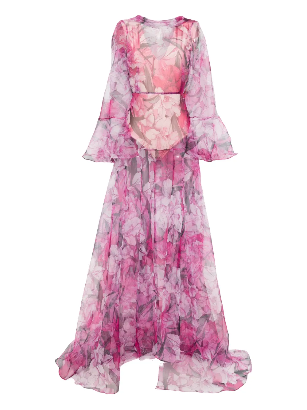 Miau By Clara Rotescu Ruffled Floral Maxi Dress In Pink