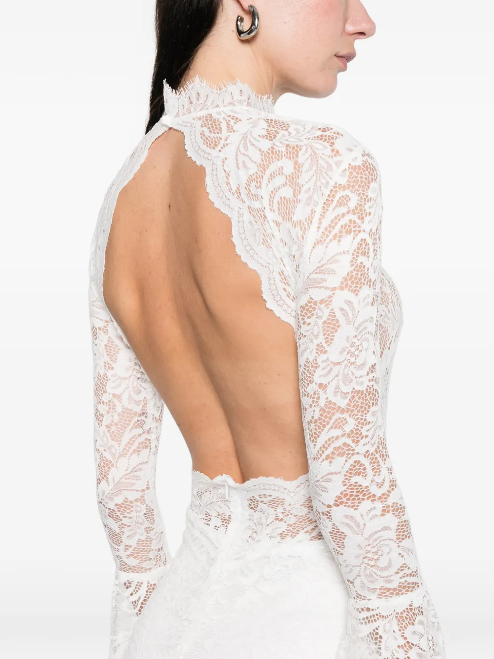 Miau By Clara Rotescu Lace Flared Maxi Dress In White