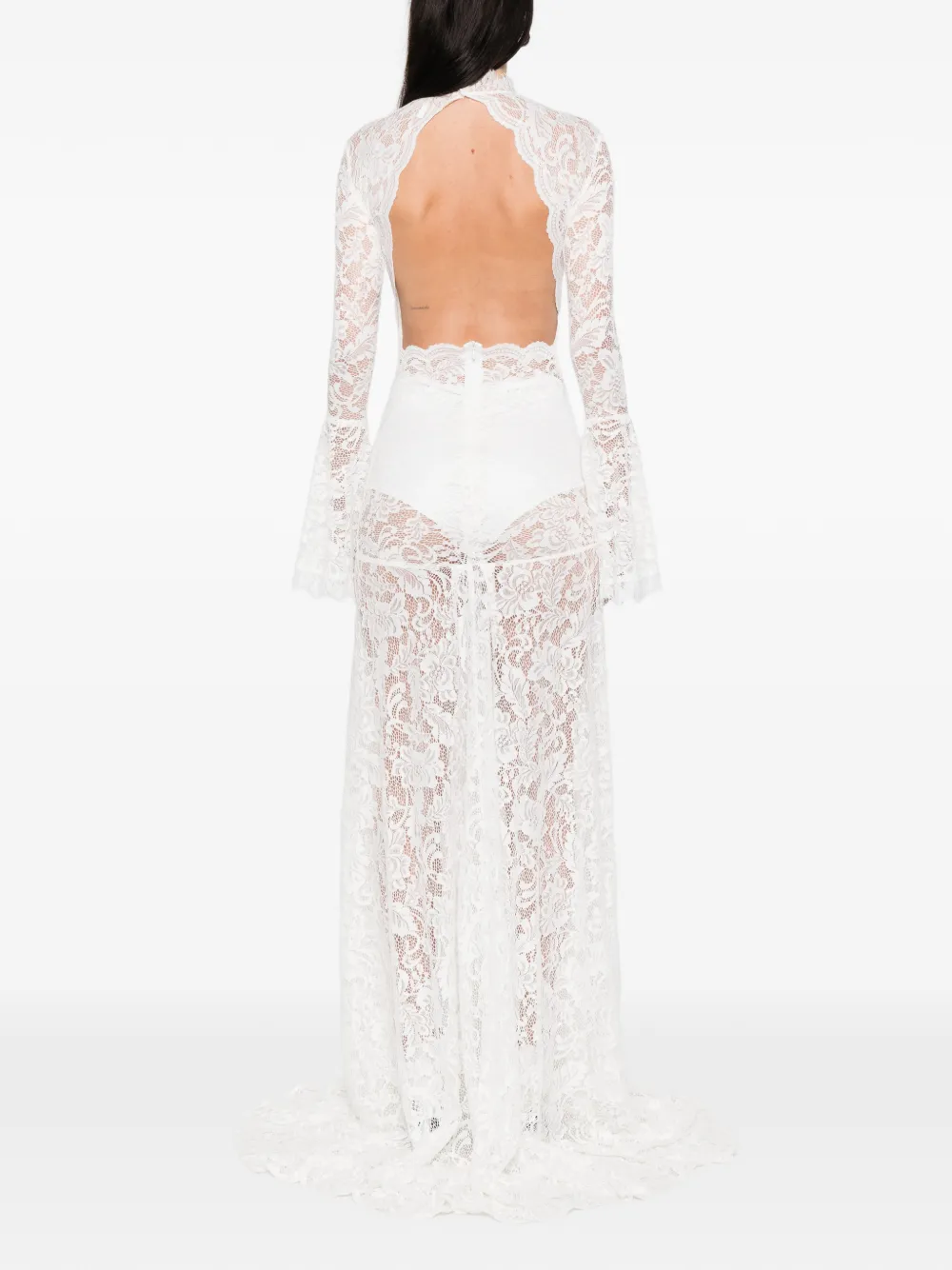 Miau By Clara Rotescu Lace Flared Maxi Dress In White