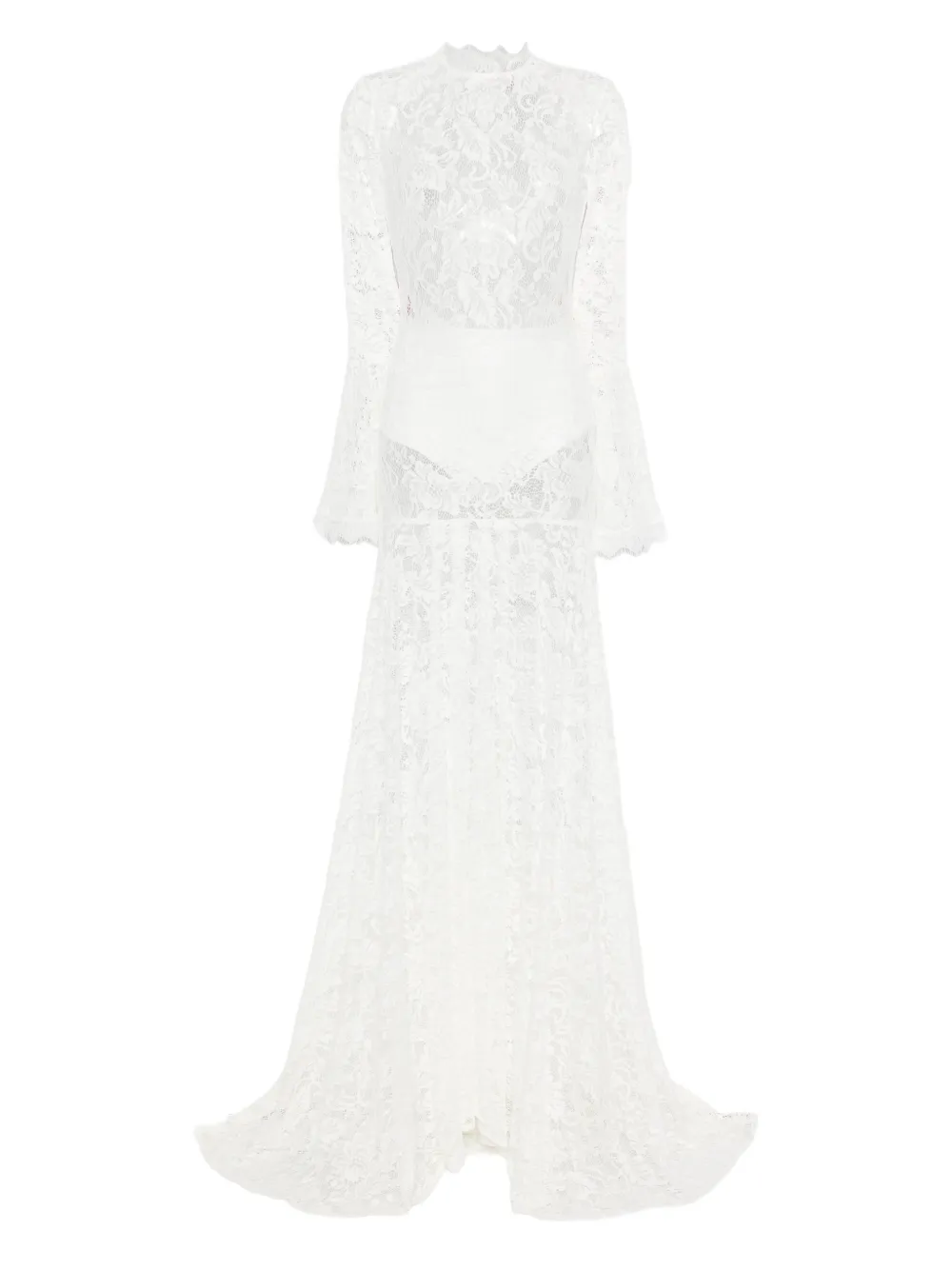 Miau By Clara Rotescu Lace Flared Maxi Dress In White