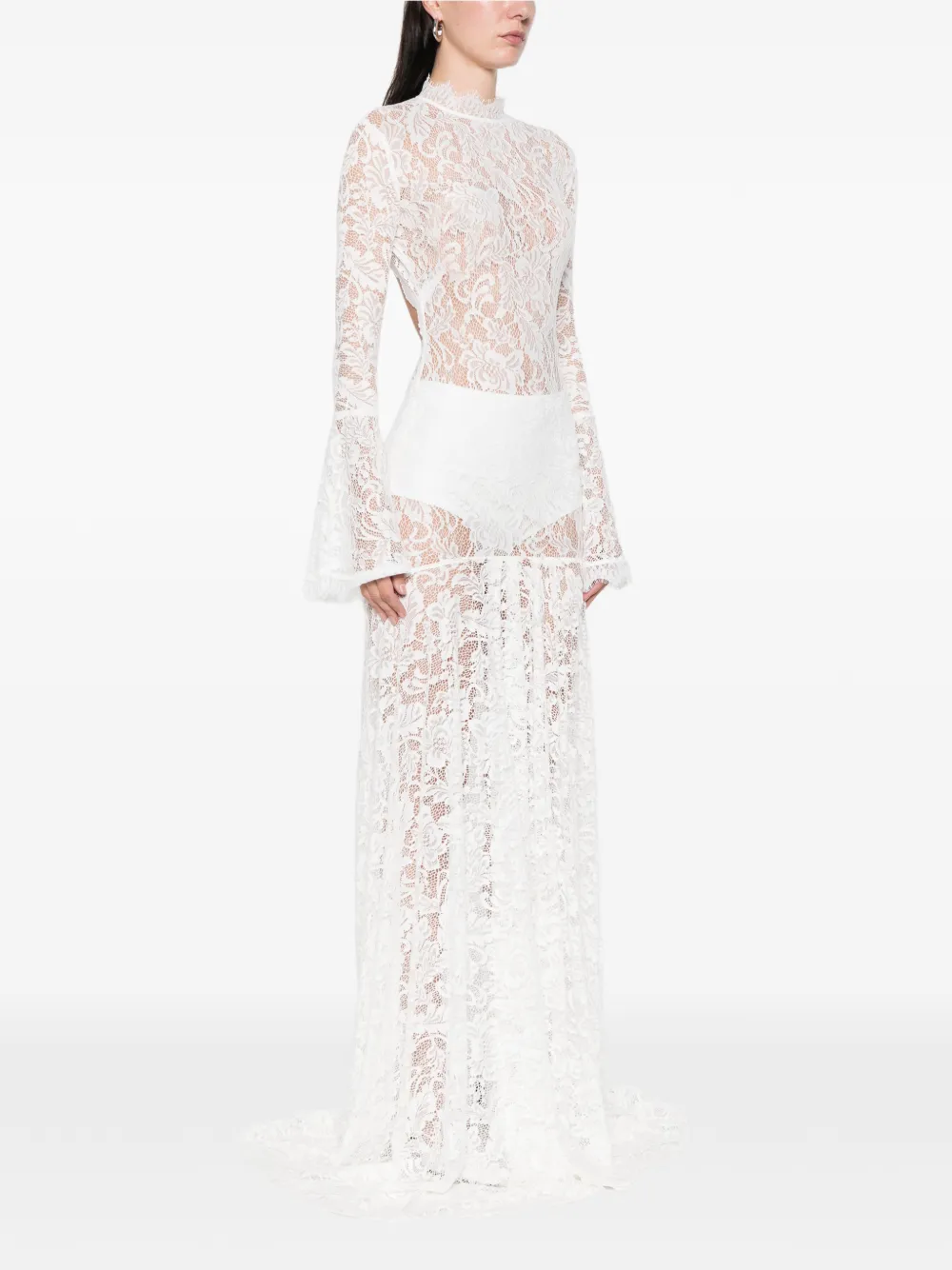 Miau By Clara Rotescu Lace Flared Maxi Dress In White