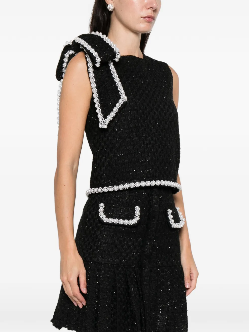 Miau By Clara Rotescu Koda Bow-embellished Top In Black