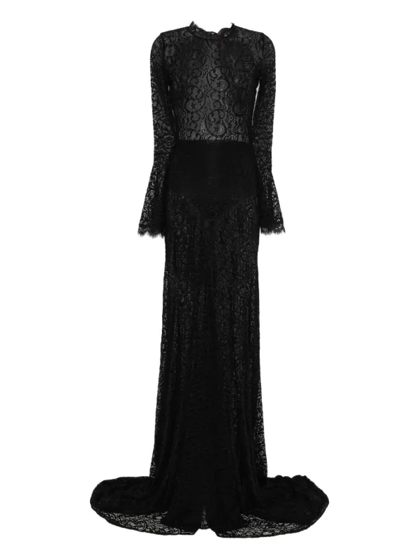 MIAU By Clara Rotescu Flared Sleeve Lace Maxi Dress | Black | FARFETCH