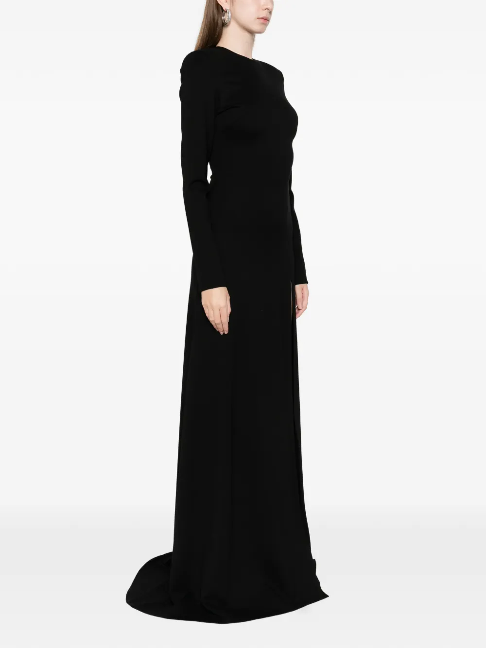Miau By Clara Rotescu Long-sleeve Slit Maxi Dress In Black