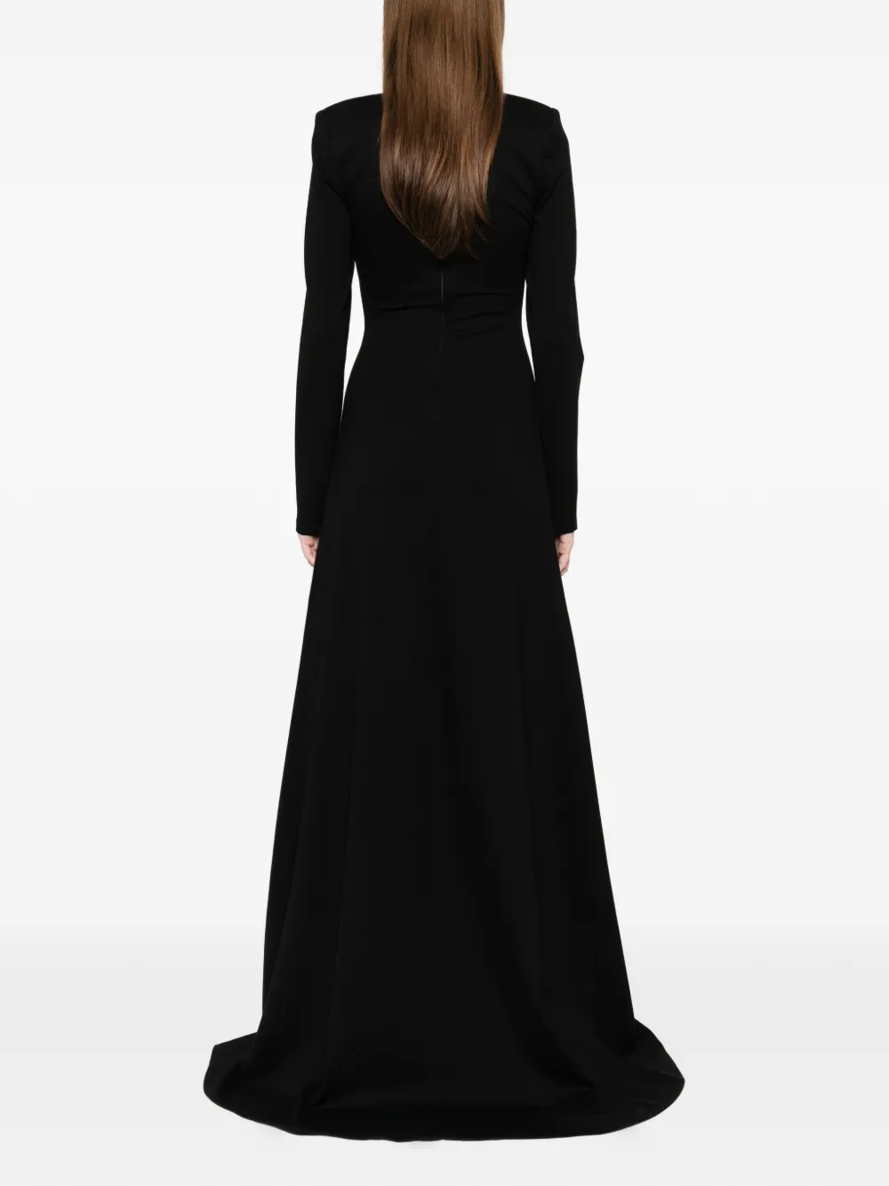 Miau By Clara Rotescu Long-sleeve Slit Maxi Dress In Black