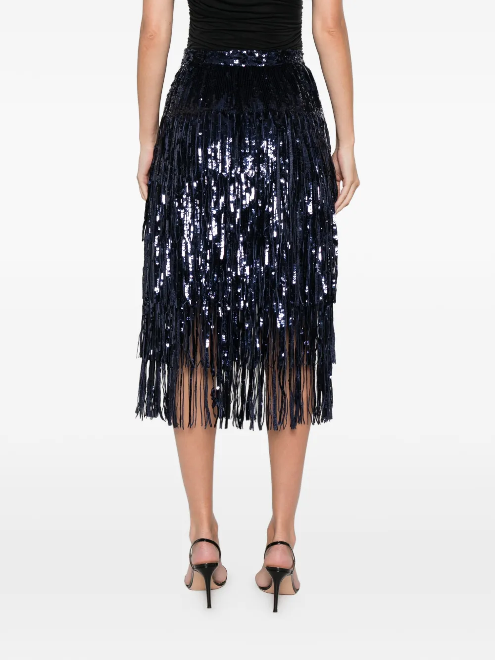 Miau By Clara Rotescu Lay Sequinned Fringed Midi Skirt In Blue
