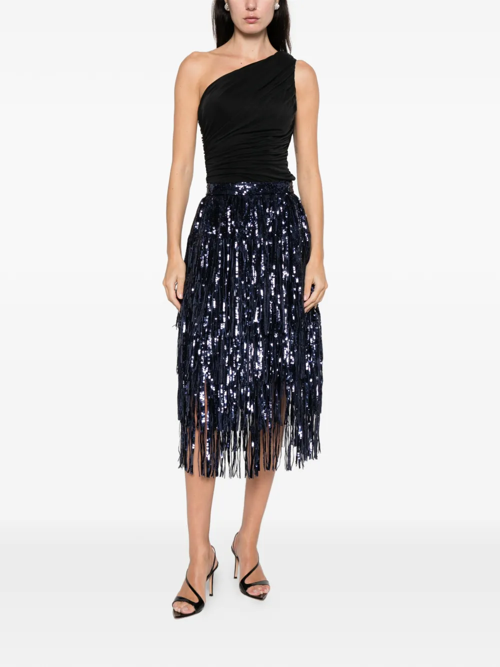 Miau By Clara Rotescu Lay Sequinned Fringed Midi Skirt In Blue