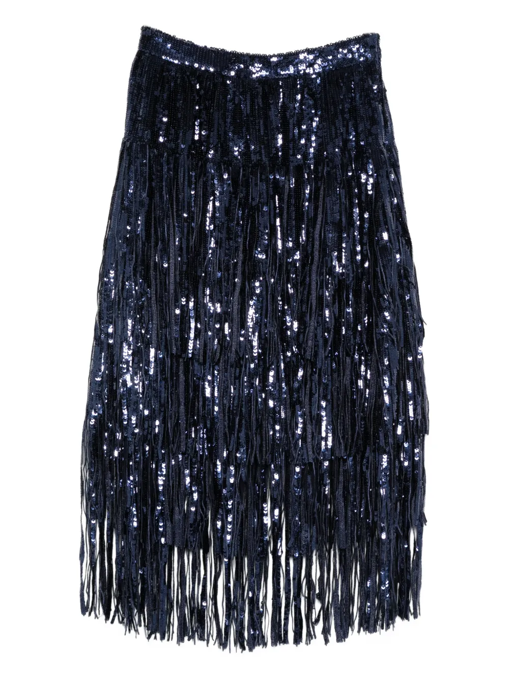 Miau By Clara Rotescu Lay Sequinned Fringed Midi Skirt In Blue