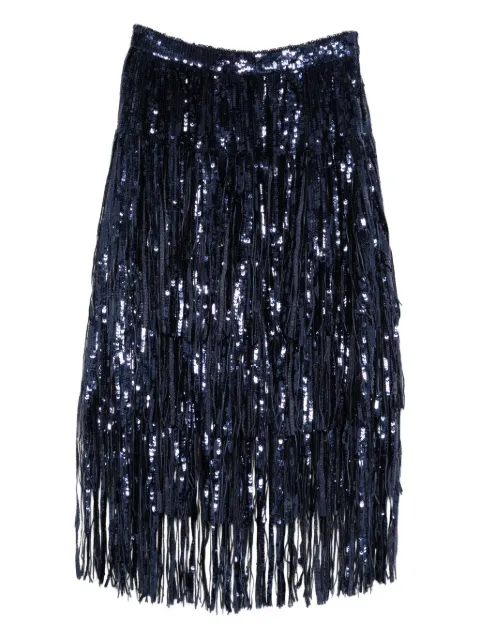 MIAU by Clara Rotescu Lay sequinned fringed midi skirt