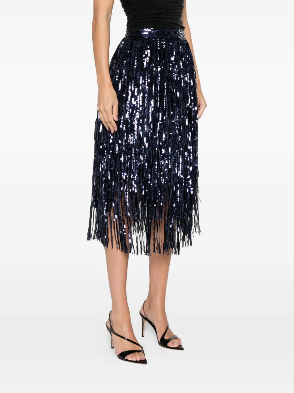 Miau By Clara Rotescu Lay Sequinned Fringed Midi Skirt In Blue
