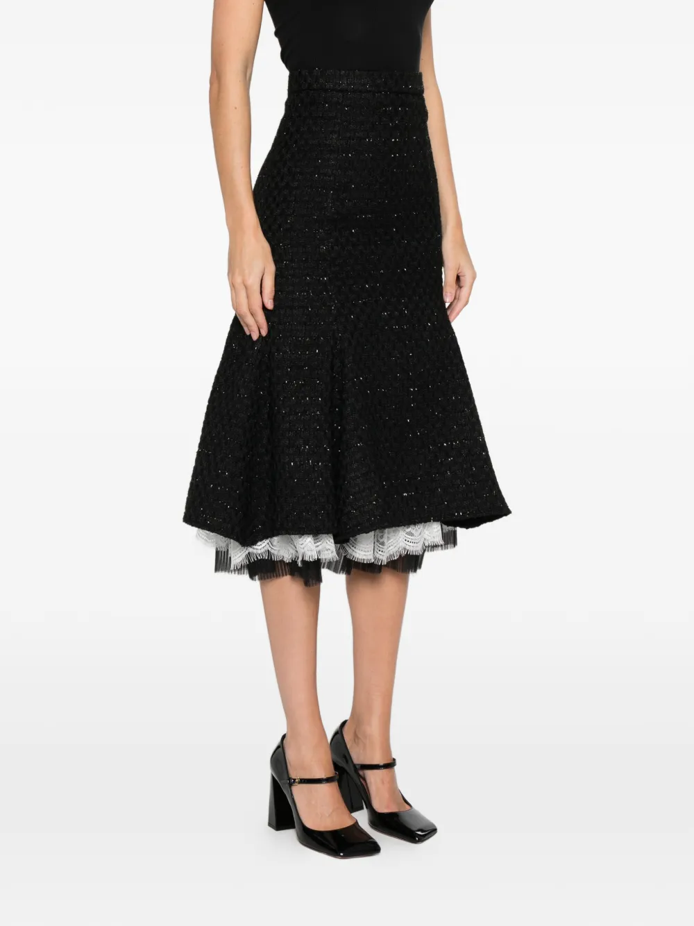 Miau By Clara Rotescu Zion Lace-trim Midi Skirt In Black