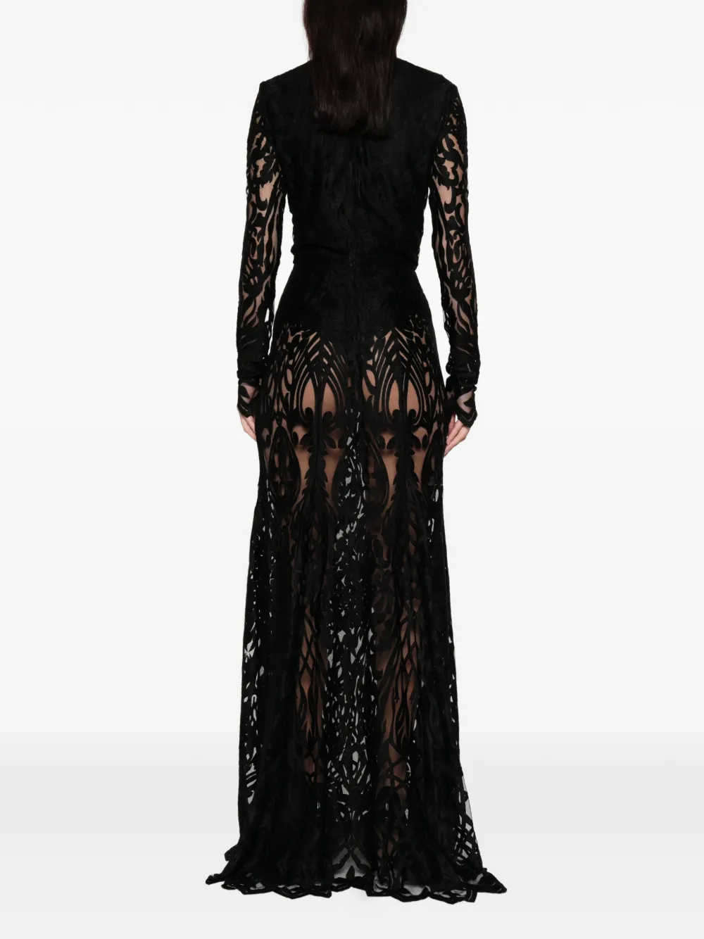 Miau By Clara Rotescu Floral-lace Long-sleeve Gown In Blue
