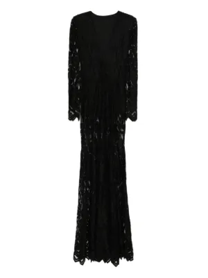 MIAU By Clara Rotescu lace-panelled bell-sleeve Dress | Black | FARFETCH