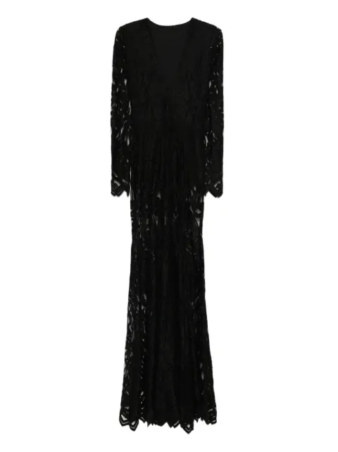 MIAU by Clara Rotescu floral-lace long-sleeve gown 