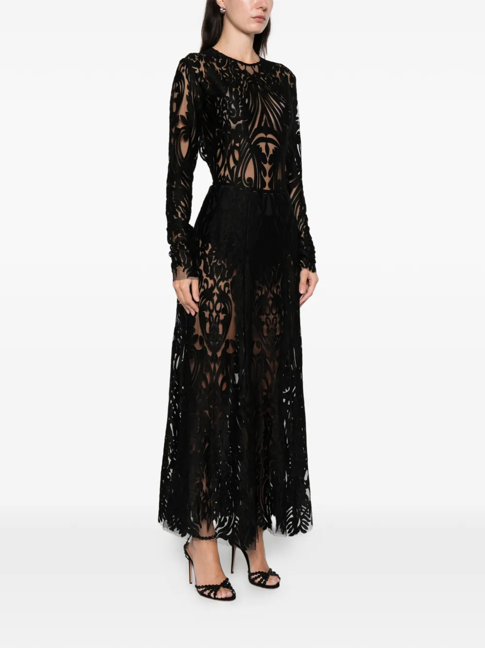 Miau By Clara Rotescu Floral-lace Maxi Dress In Black