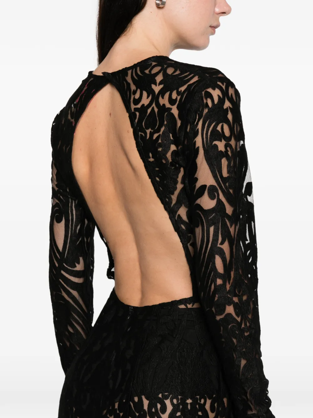Miau By Clara Rotescu Floral-lace Maxi Dress In Black