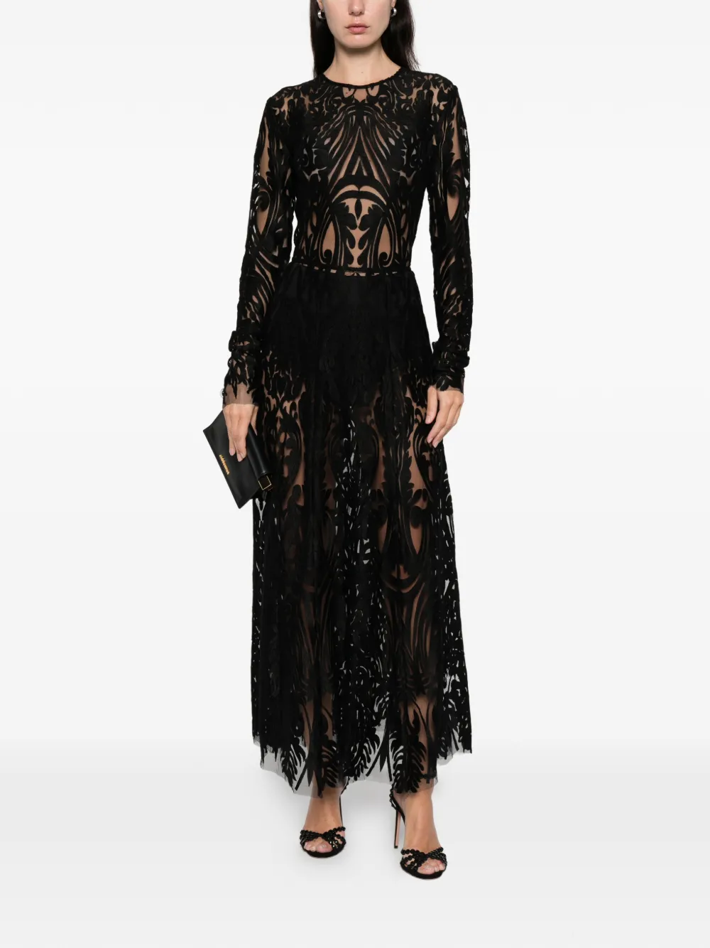 Miau By Clara Rotescu Floral-lace Maxi Dress In Black