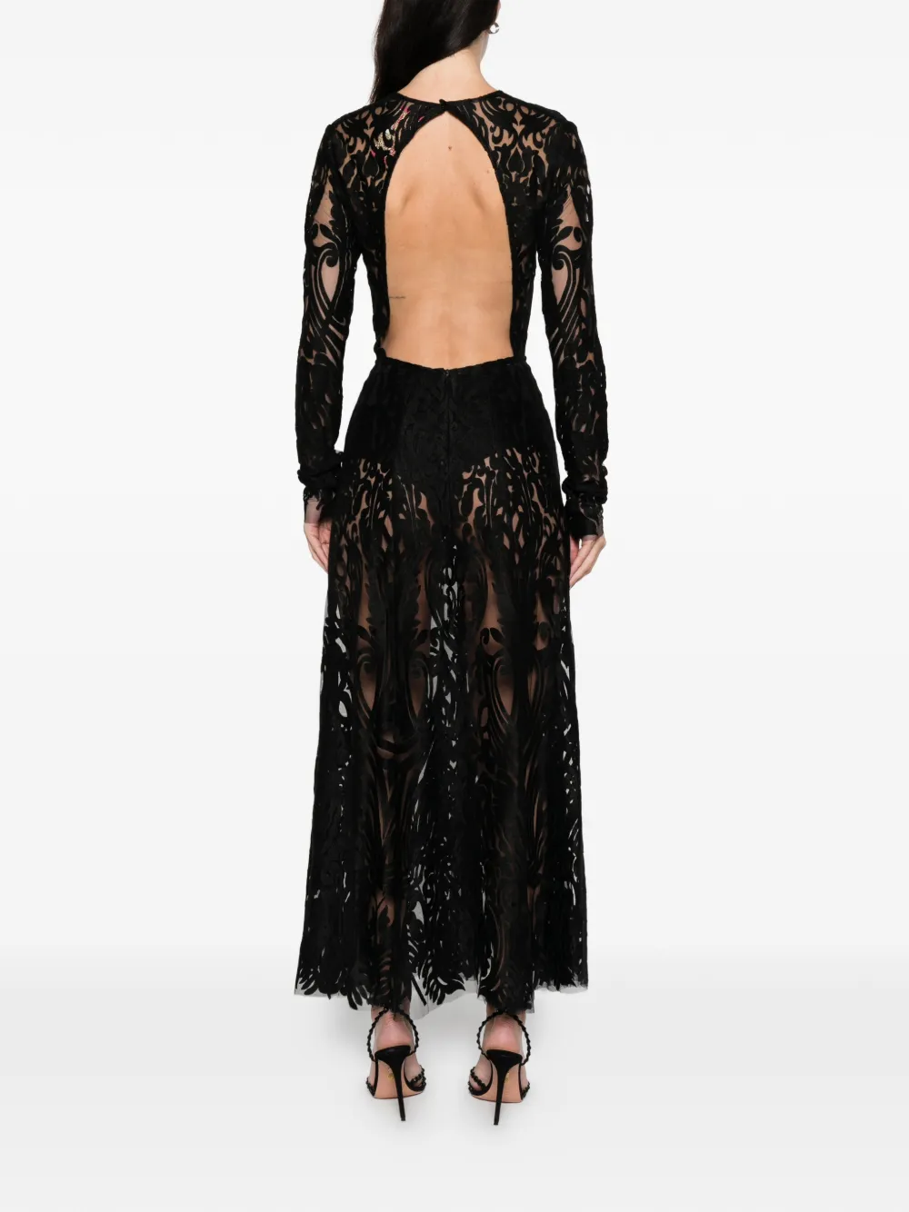 Miau By Clara Rotescu Floral-lace Maxi Dress In Black