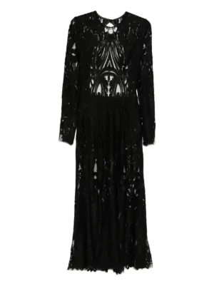 MIAU By Clara Rotescu lace-panelled bell-sleeve Dress | Black | FARFETCH