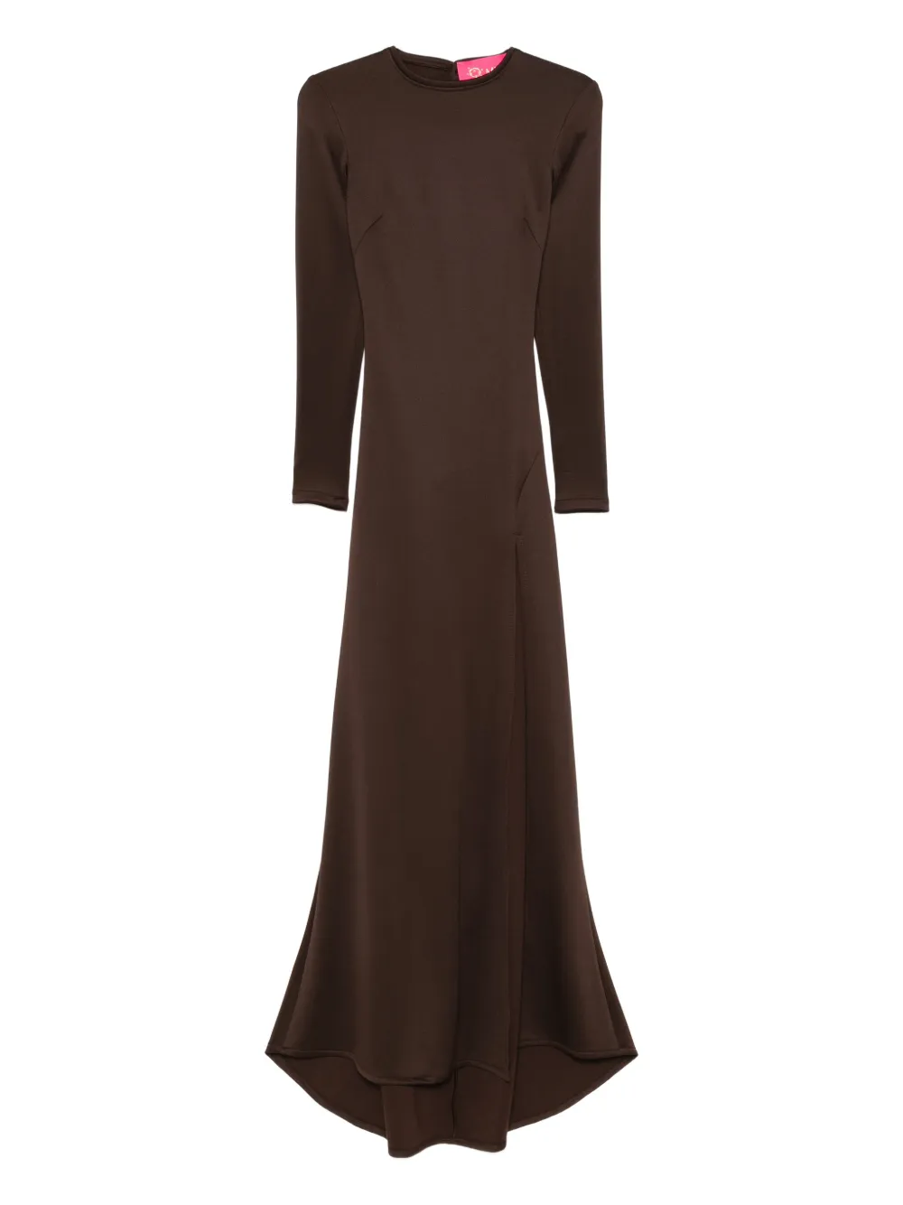 Miau By Clara Rotescu Long-sleeve Front-slit Dress In Brown