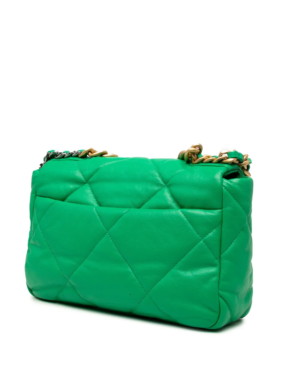 Pre-owned Chanel 2020 Medium Lambskin 19 Flap Satchel In Green