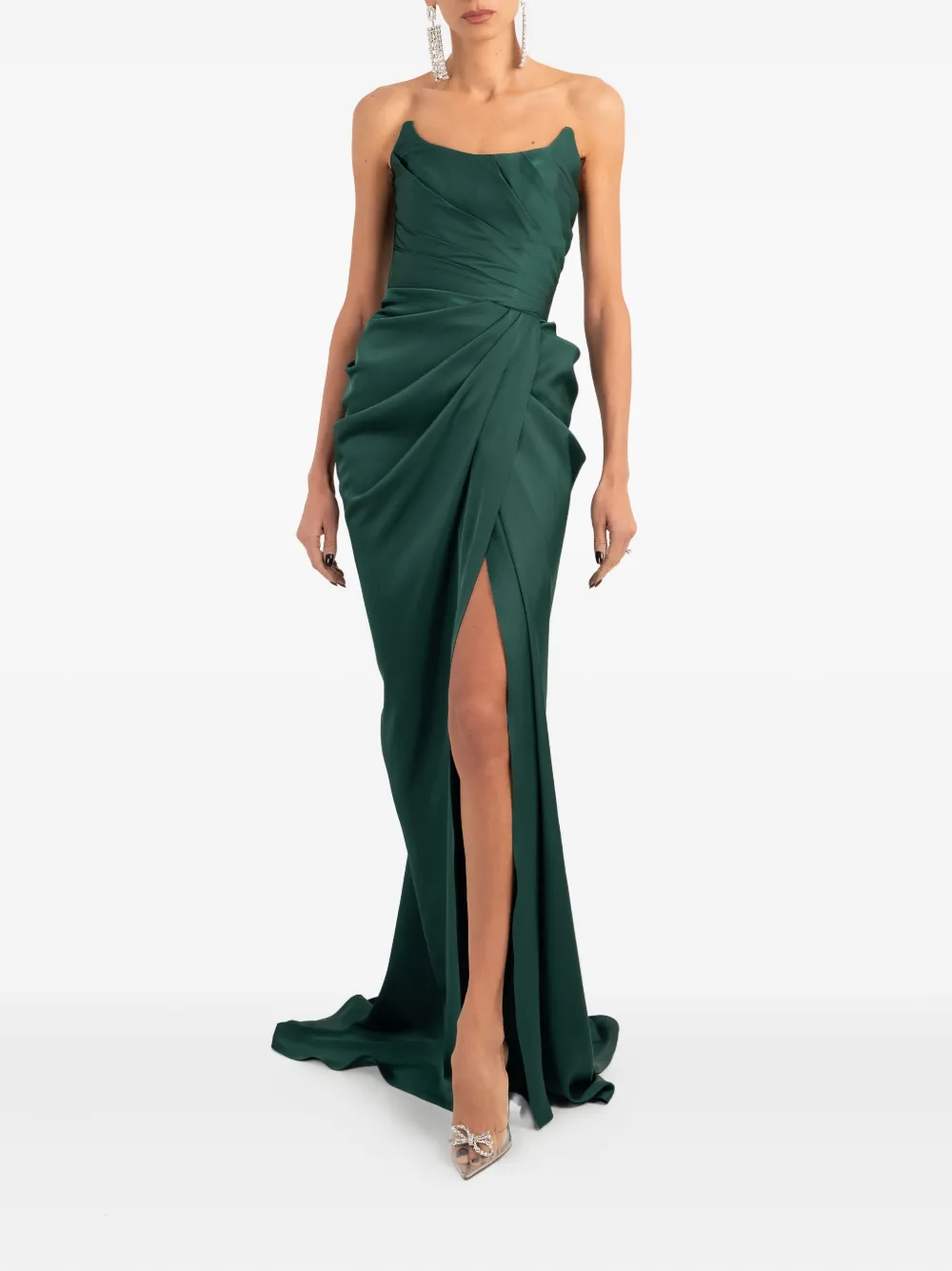 Ana Radu ruched-detailed strapless maxi dress - Groen