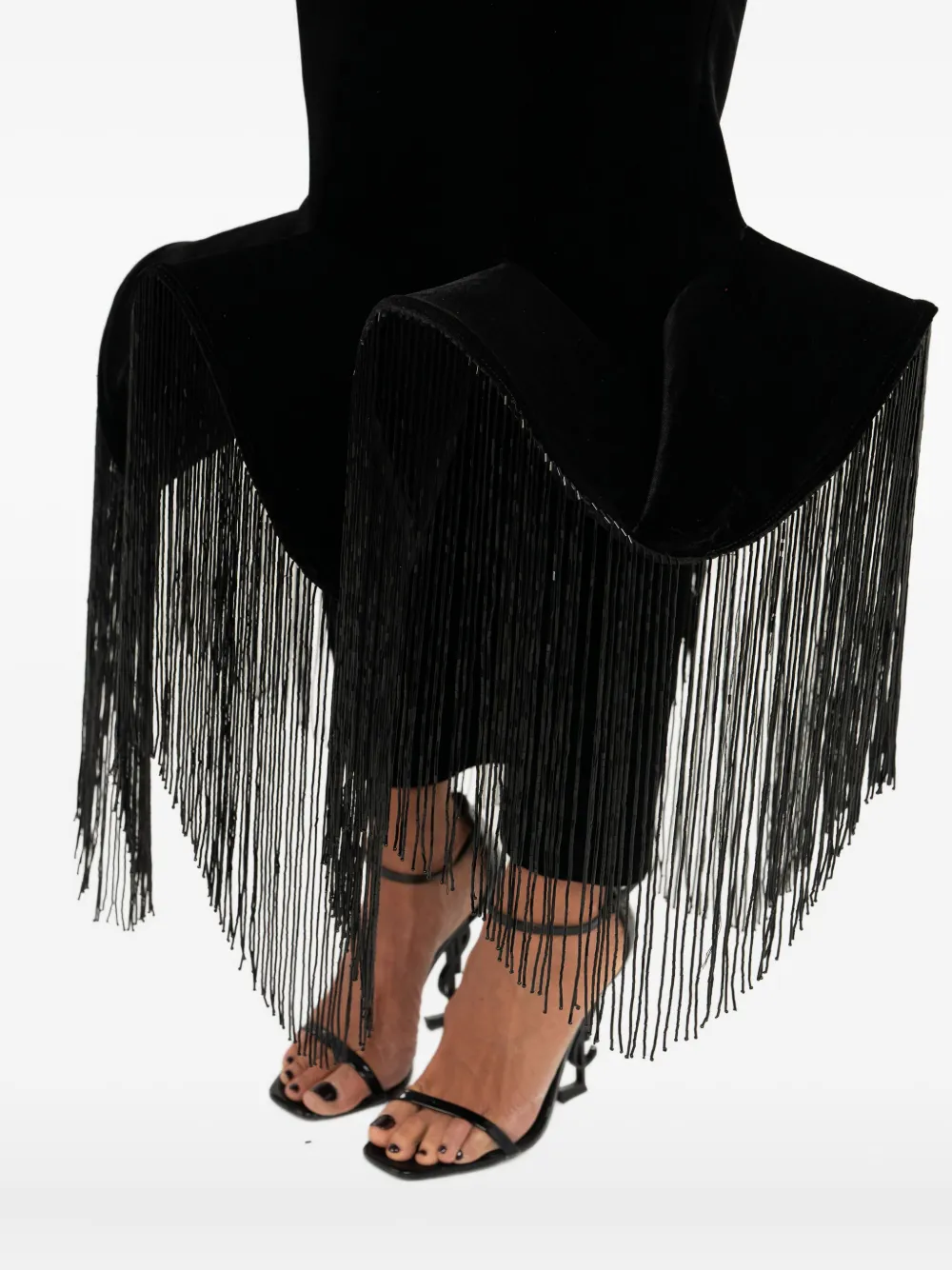 Ana Radu Strapless midi-jurk met franje Zwart