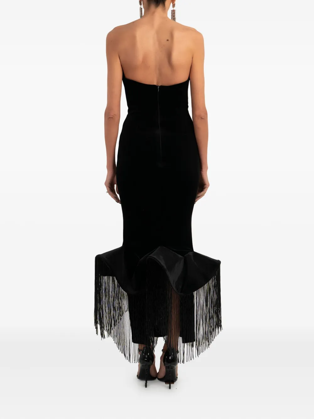 Ana Radu Strapless midi-jurk met franje Zwart