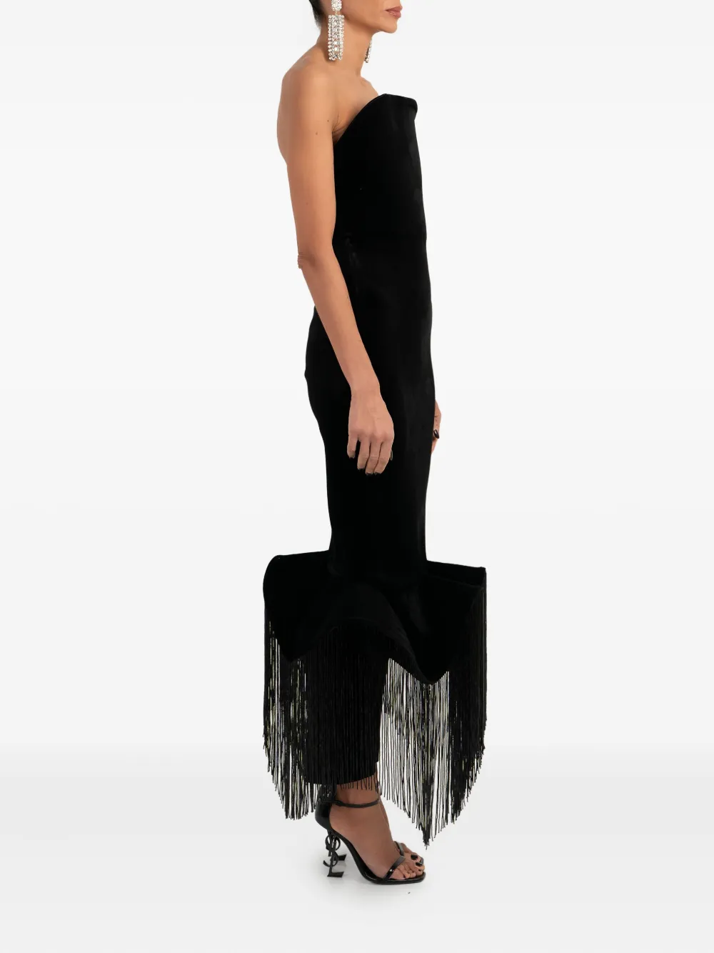 Ana Radu Strapless midi-jurk met franje Zwart