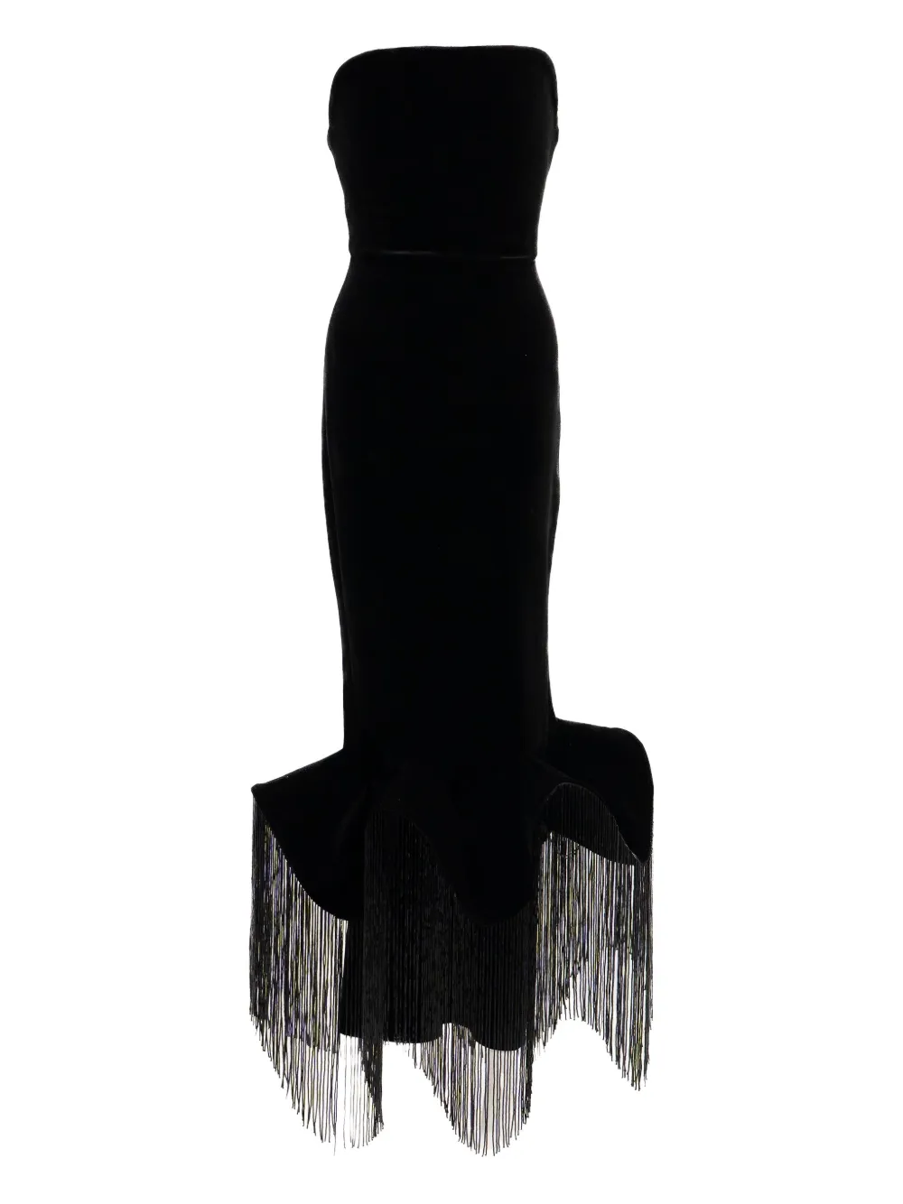 Ana Radu fringed-hem strapless midi dress - Nero
