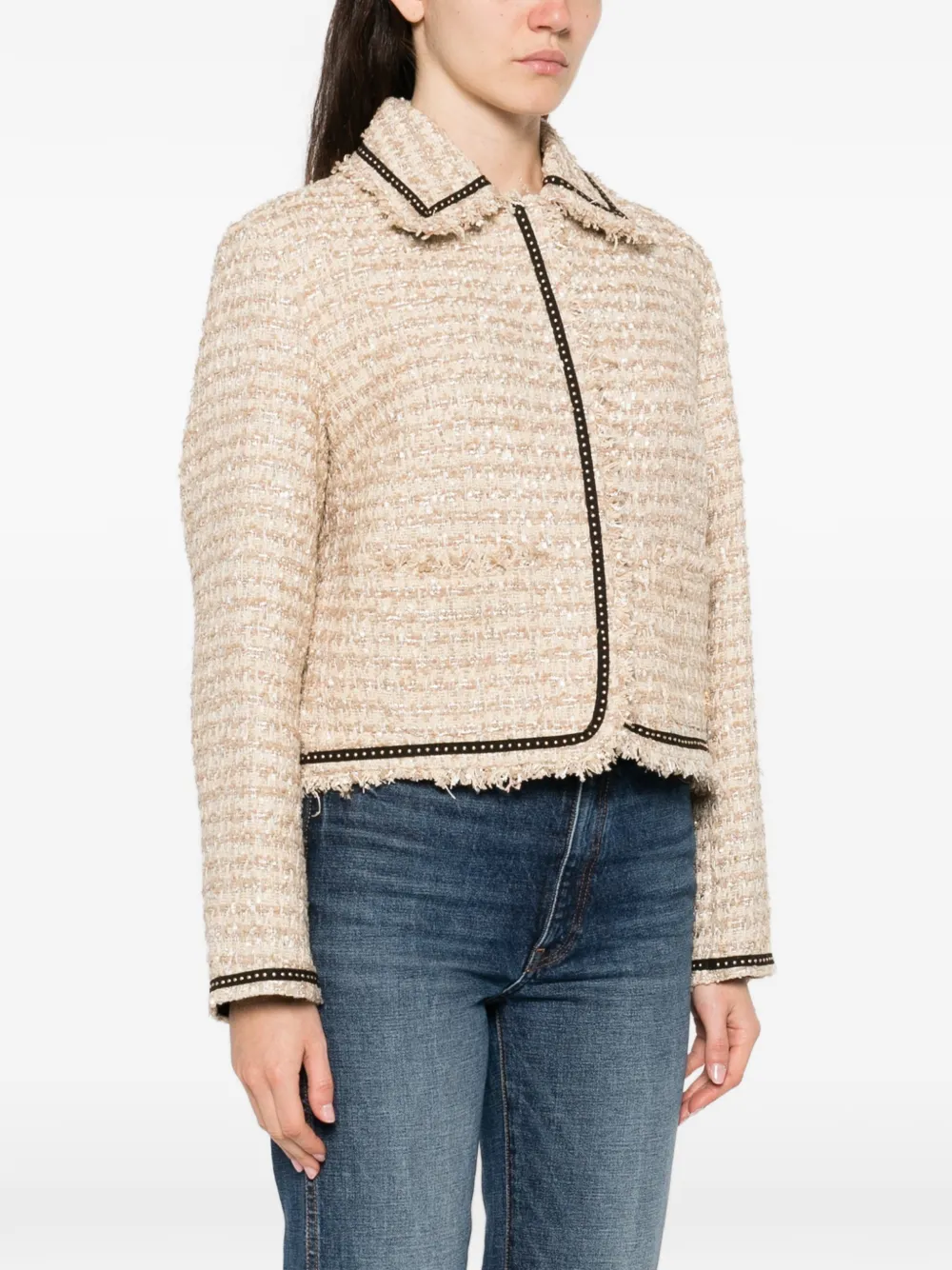  Karl Lagerfeld Frayed-trim Jacket - Neutrals 