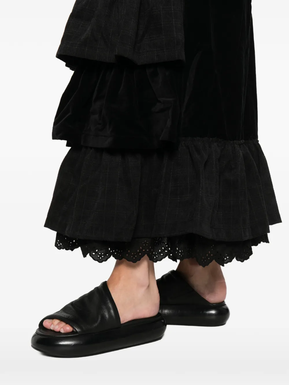 Open Yy Rolled Waist Tiered Midi Skirt In Black