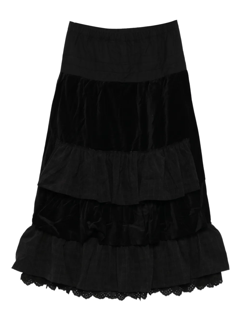 Open YY rolled waist tiered midi skirt | Black | Image 1