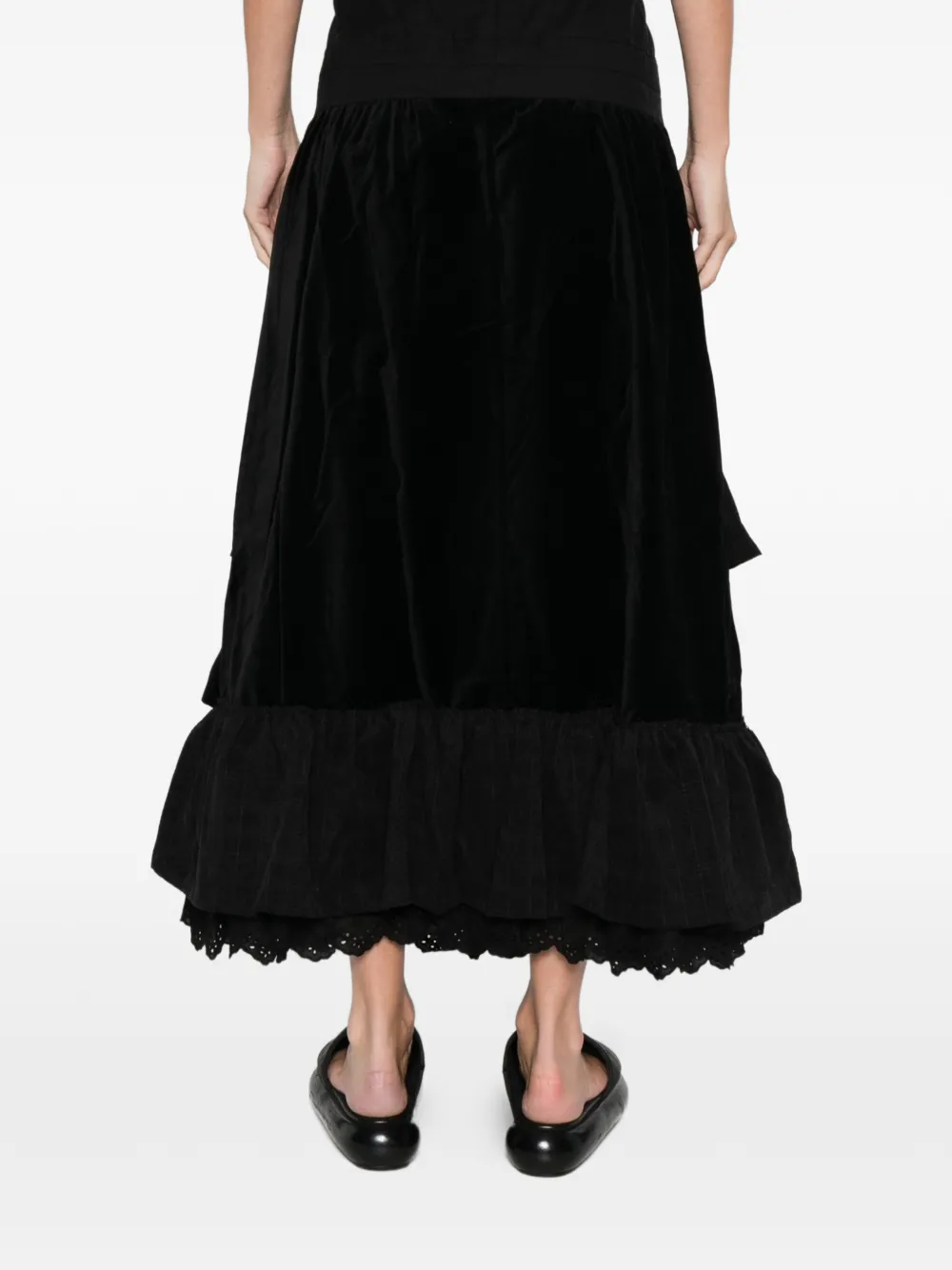 Open Yy Rolled Waist Tiered Midi Skirt In Black