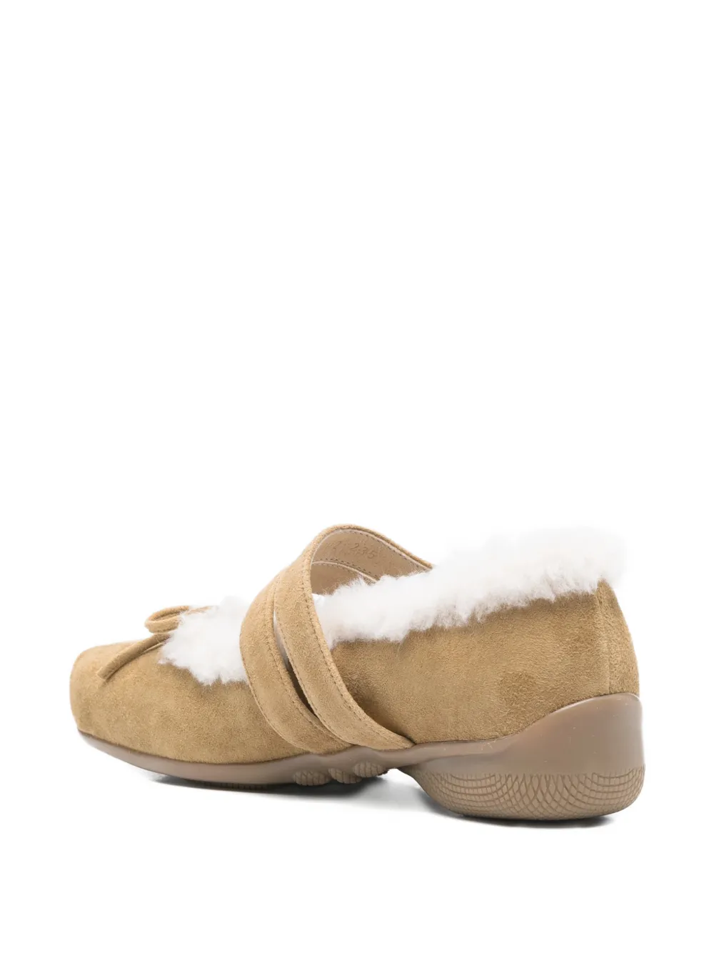  Open Yy Shearling Heart-stud Ballet Flats - Brown 