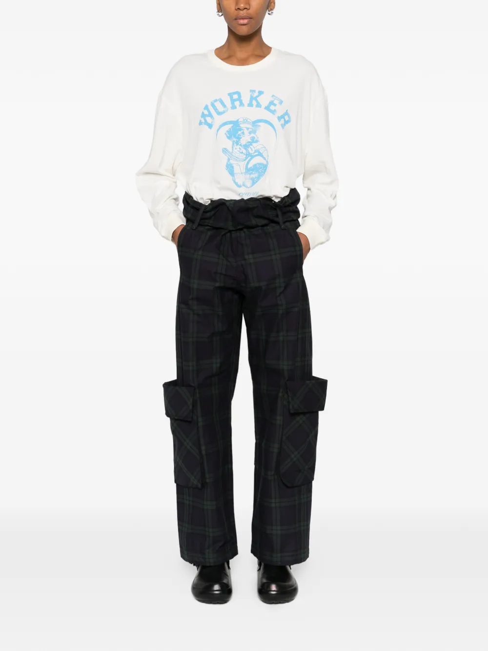 Open Yy Rolled-waist Tartan Cargo Pants In Multi