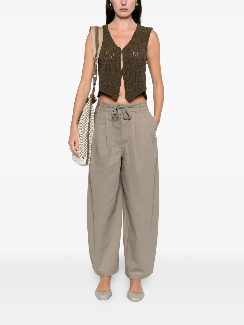 Open YY Plooibroek met wijde pijpen - Beige