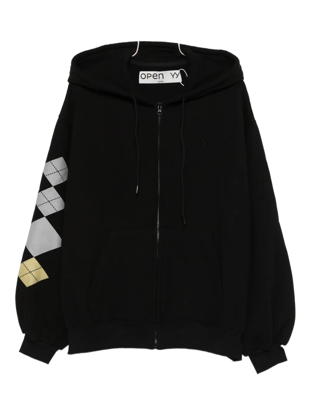 Open YY argyle-print hoodie | Black | Image 1
