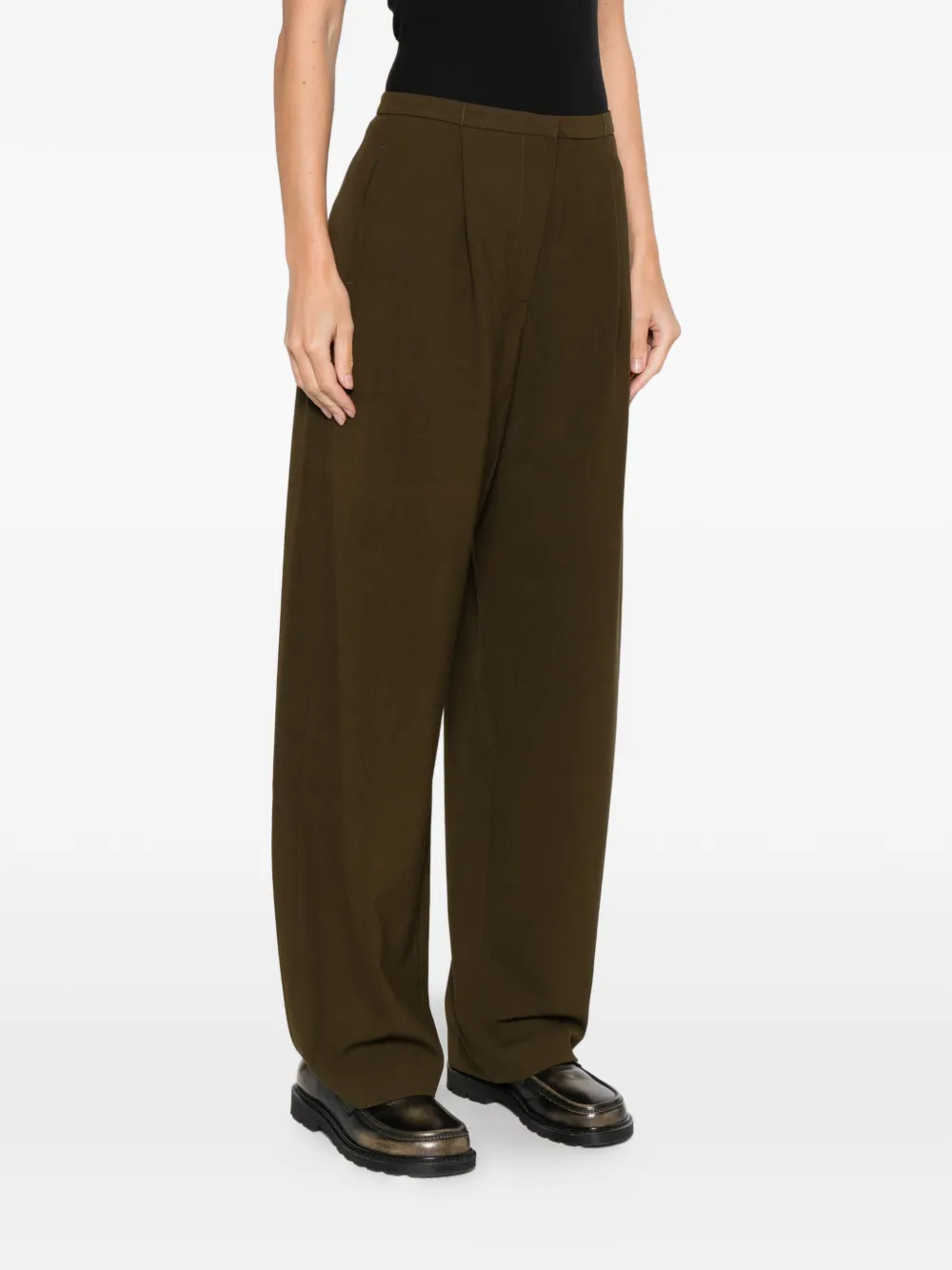  Open Yy Volume Tuck Pleated Trousers - Green 