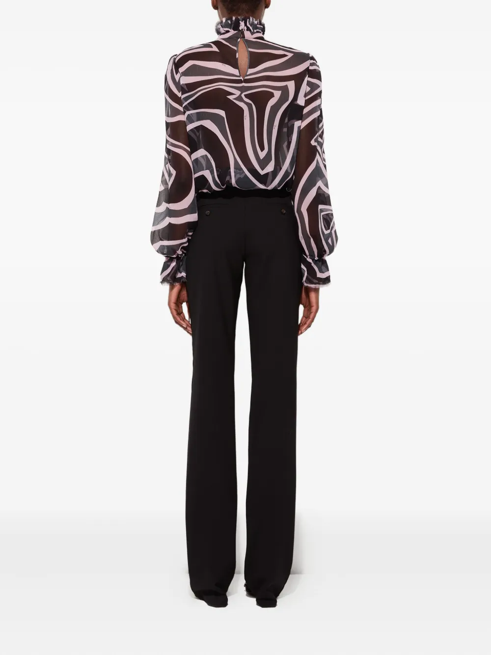 Pucci Labirinto Print Blouse With Balloon Sleeves In Black