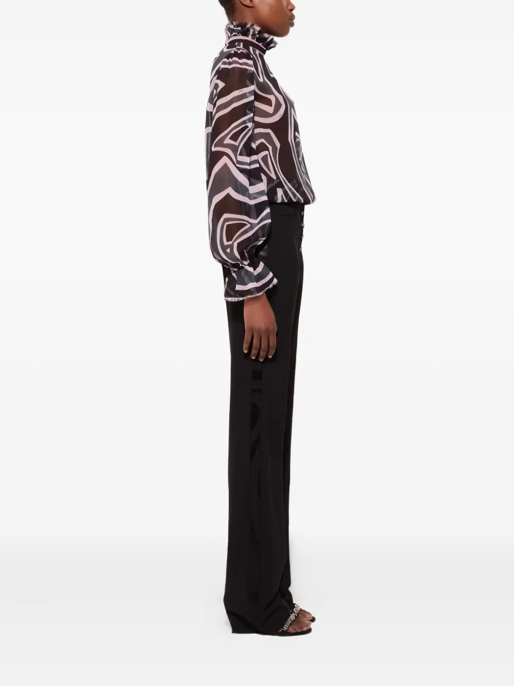 Pucci Labirinto Print Blouse With Balloon Sleeves In Black