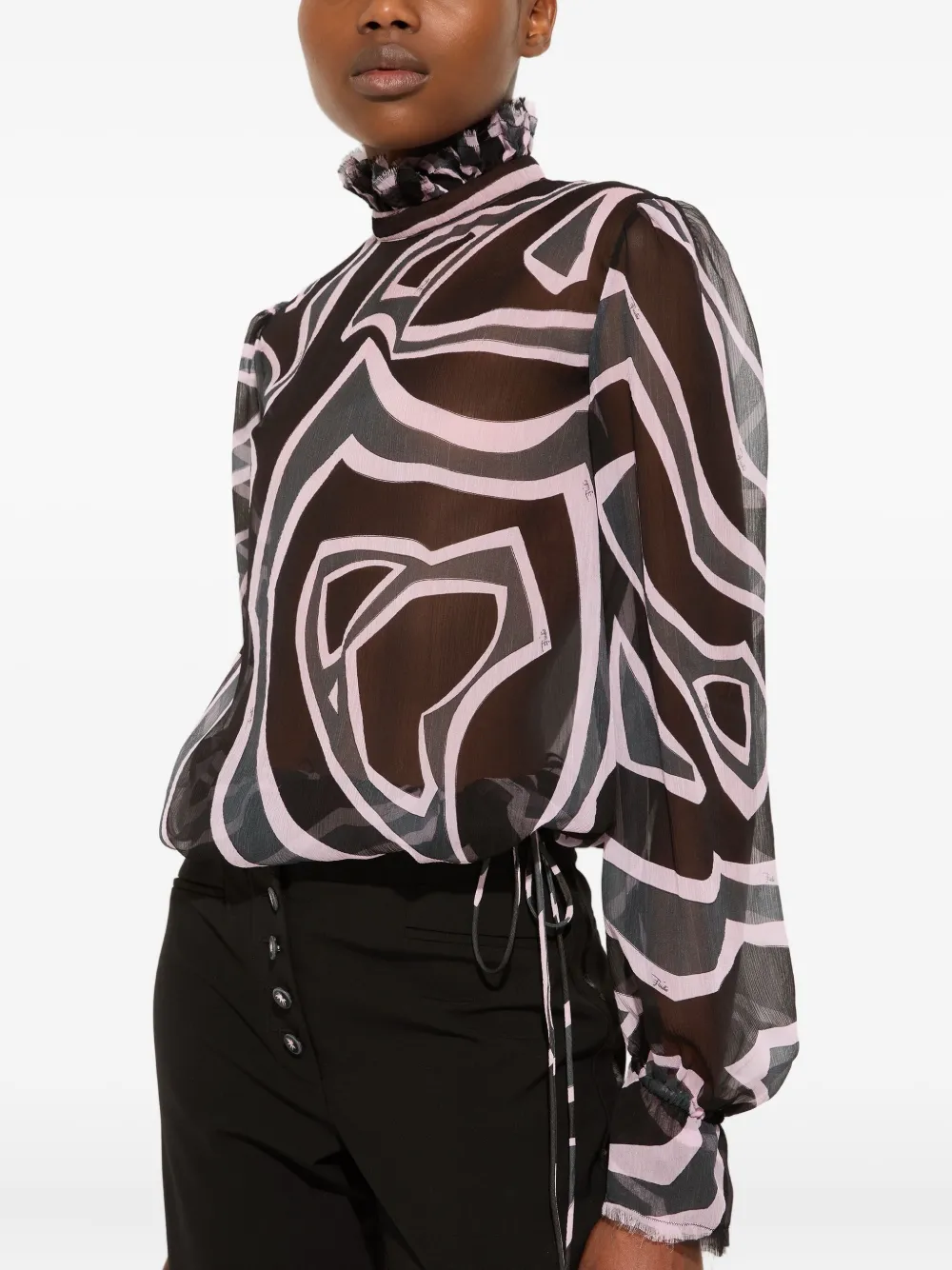 Pucci Labirinto Print Blouse With Balloon Sleeves In Black