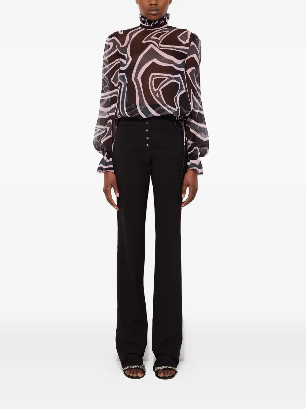 Pucci Labirinto Print Blouse With Balloon Sleeves In Black