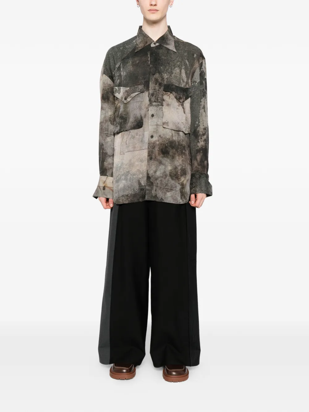 Ziggy Chen digital print silk shirt - Grijs
