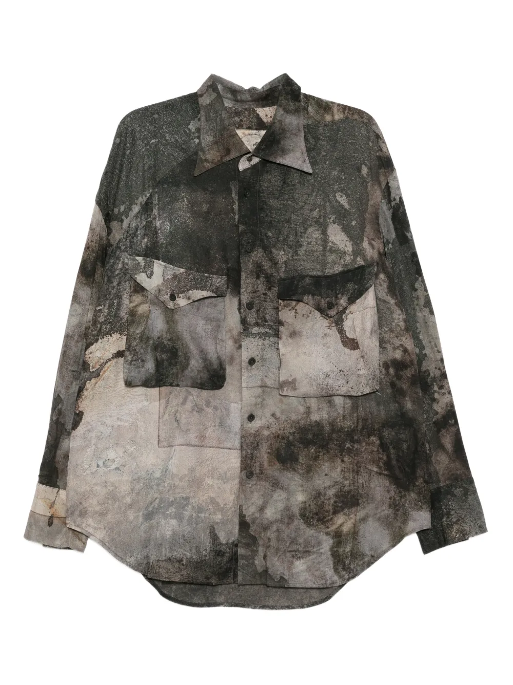 Ziggy Chen digital print silk shirt - Grau