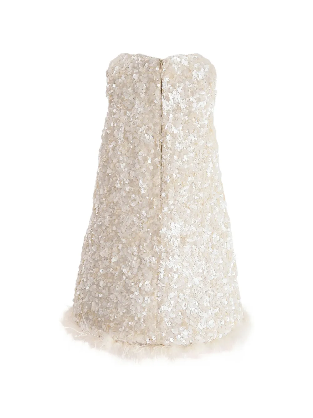 Tulleen Jurk verfraaid met pailletten en veren Beige